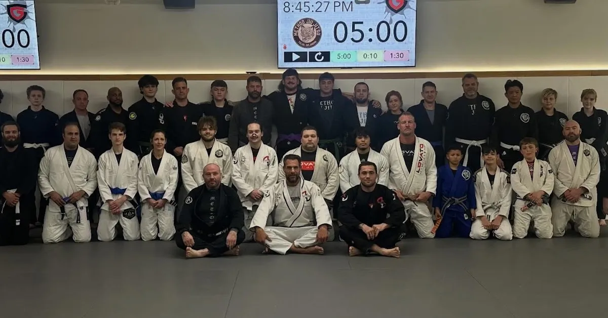 Students drilling jiu-jitsu techniques during a training session at Method Jiu-Jitsu in Tulsa